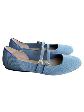 Rothy's Women's Size 10.5 Double Buckle Knit Mary Jane Flats,Sky Blu